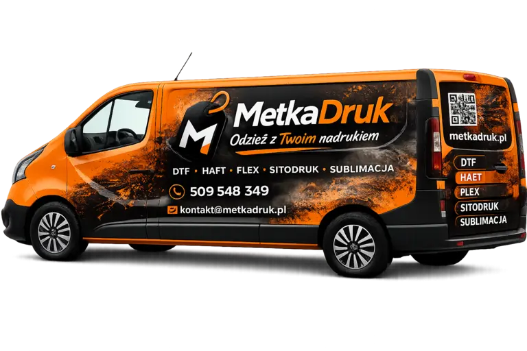 Pomarańczowy Opel Vivaro Metka Druk z firmowym oklejeniem
