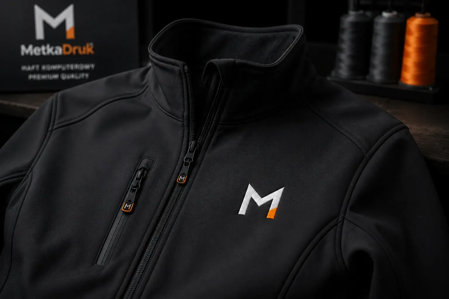 Czarny softshell z haftowanym sygnetem M