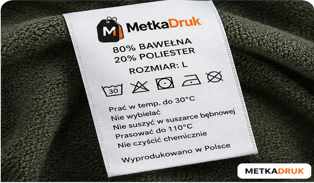 Metki pielęgnacyjne ze składem i instrukcją prania