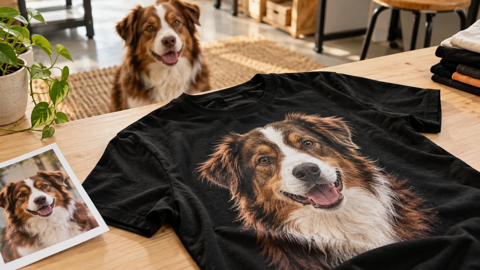 Visualisation de la chemise avec le portrait du chien à côté de sa photo